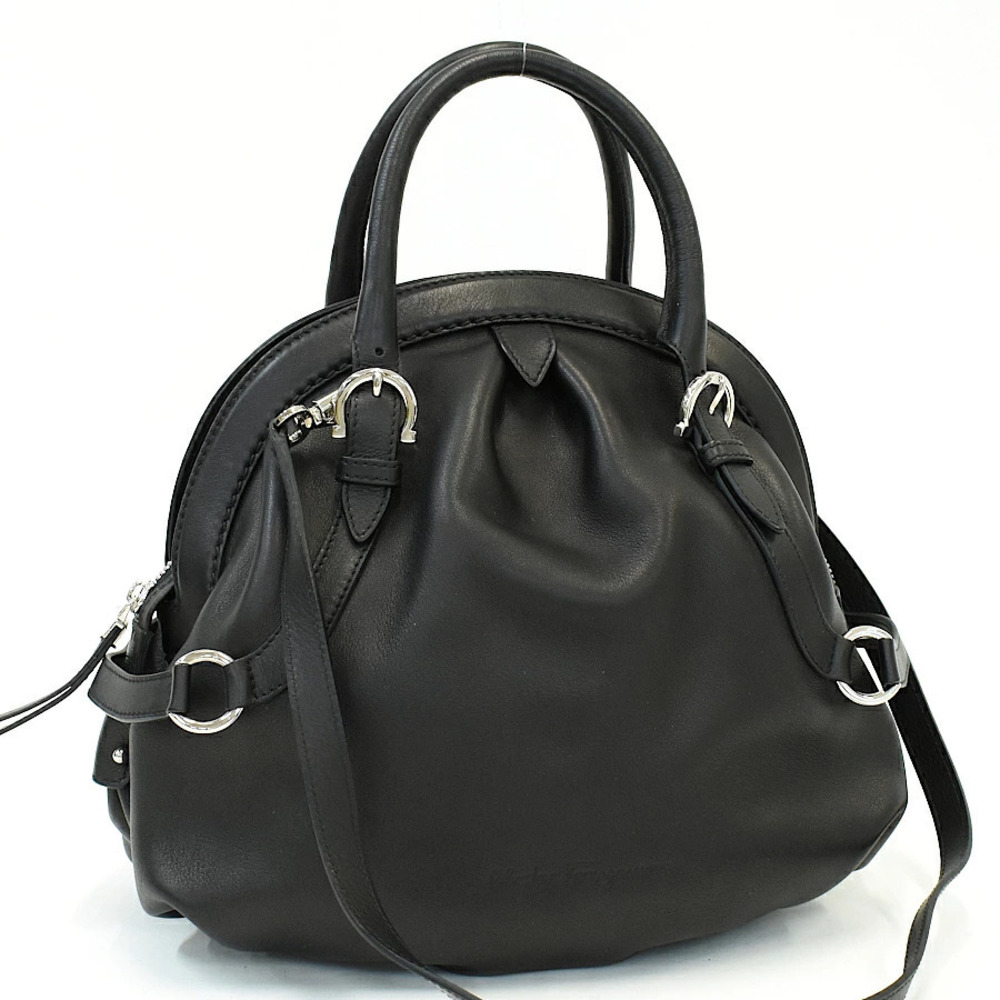 Salvatore Ferragamo Handbag Leather Black Gancini